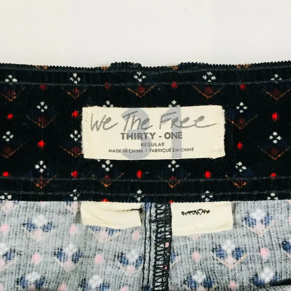We The Free Women's 31 Mini Skirt Black Geometric Joanie Corduroy Button CD9